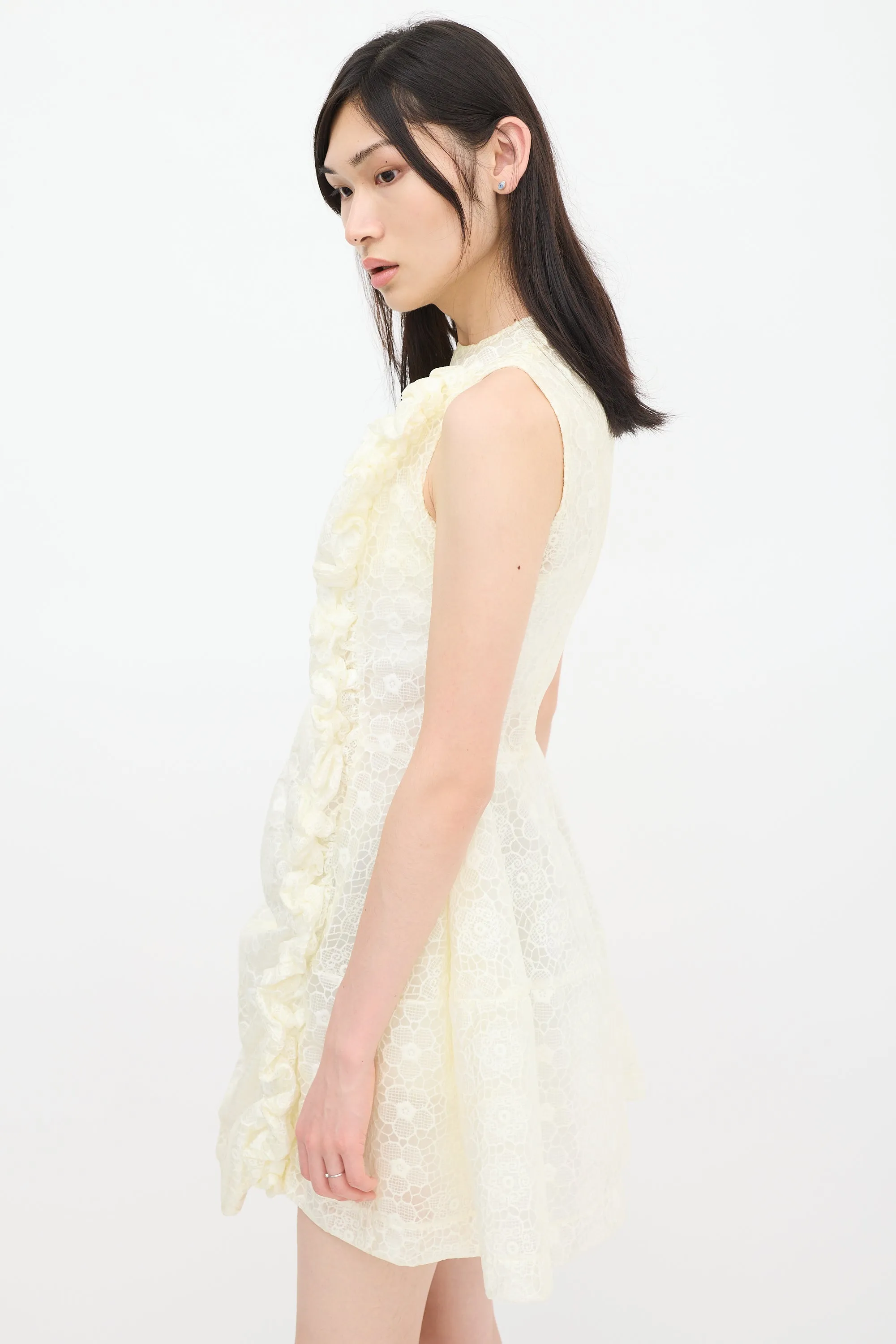 White Nylon Floral Dress