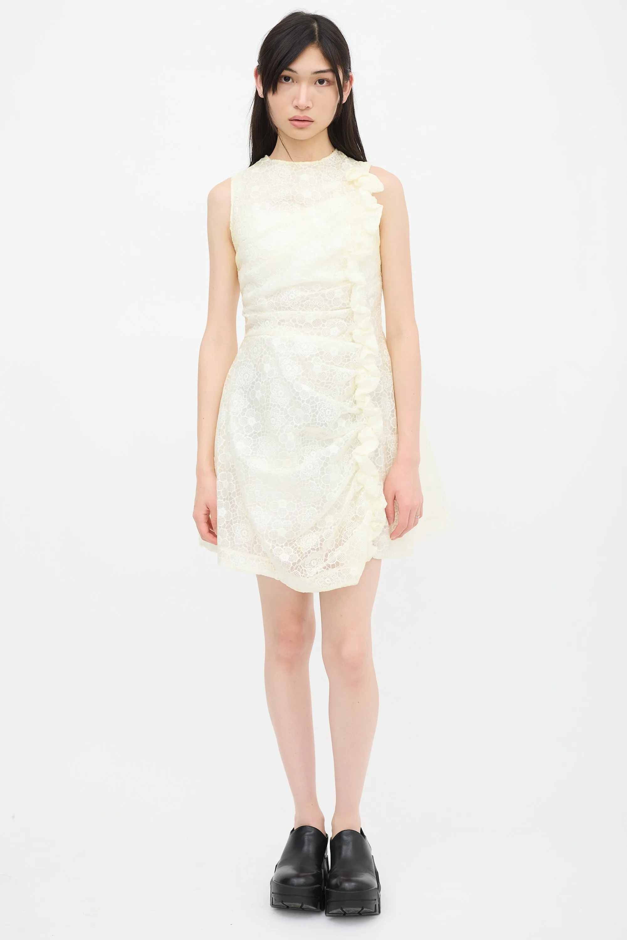 White Nylon Floral Dress