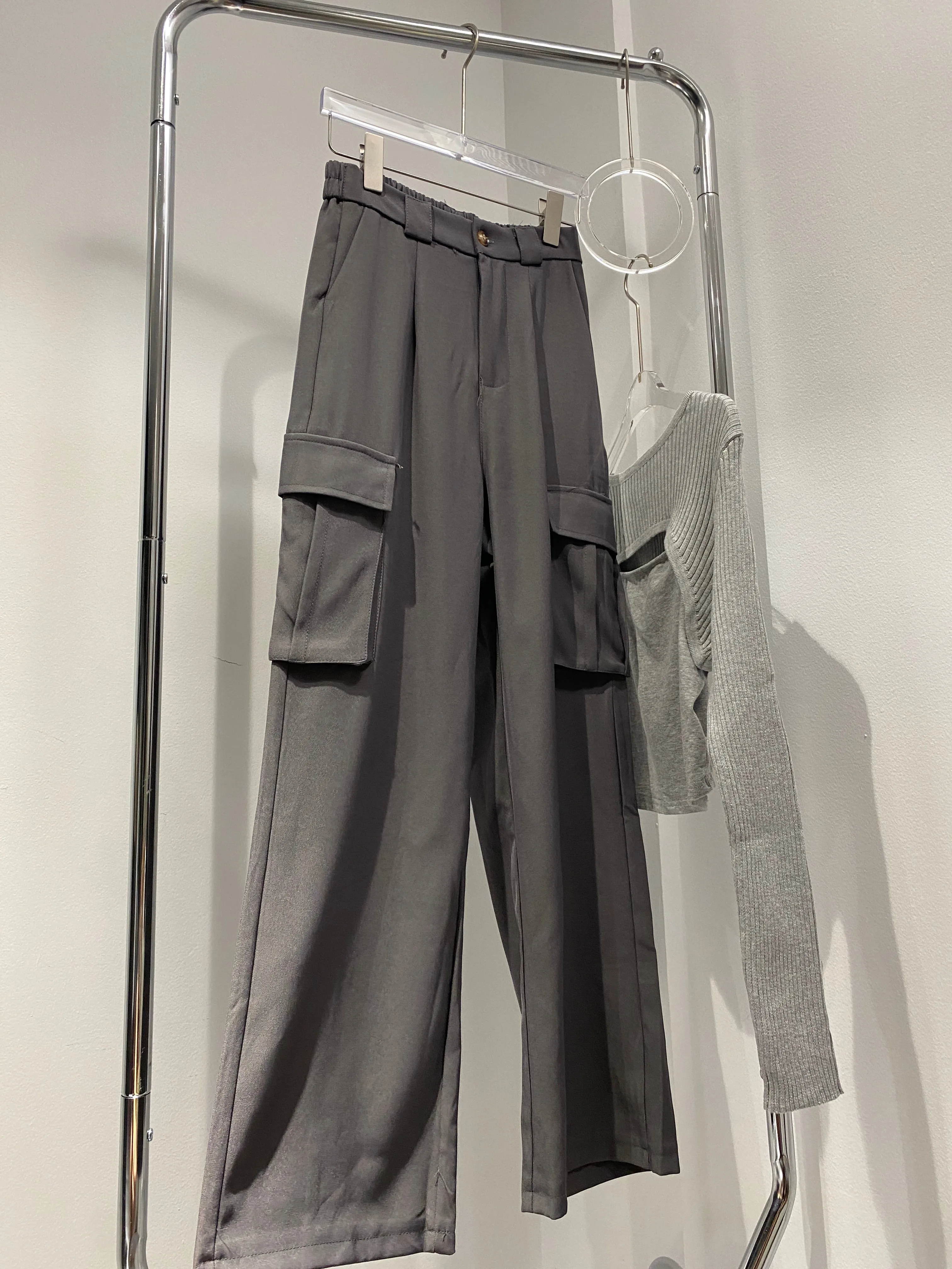Wide Leg Cargo Trousers - Smoke