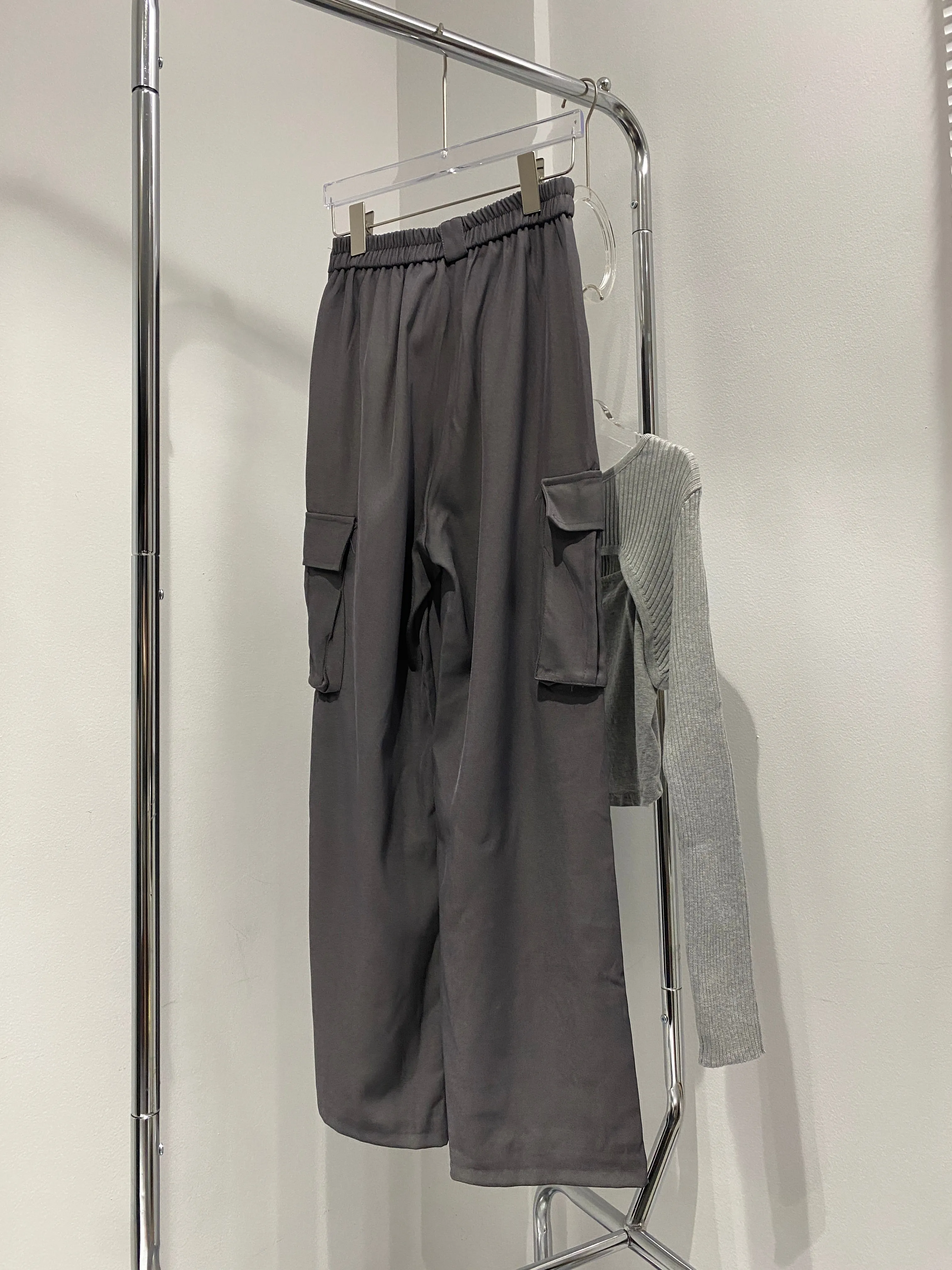 Wide Leg Cargo Trousers - Smoke