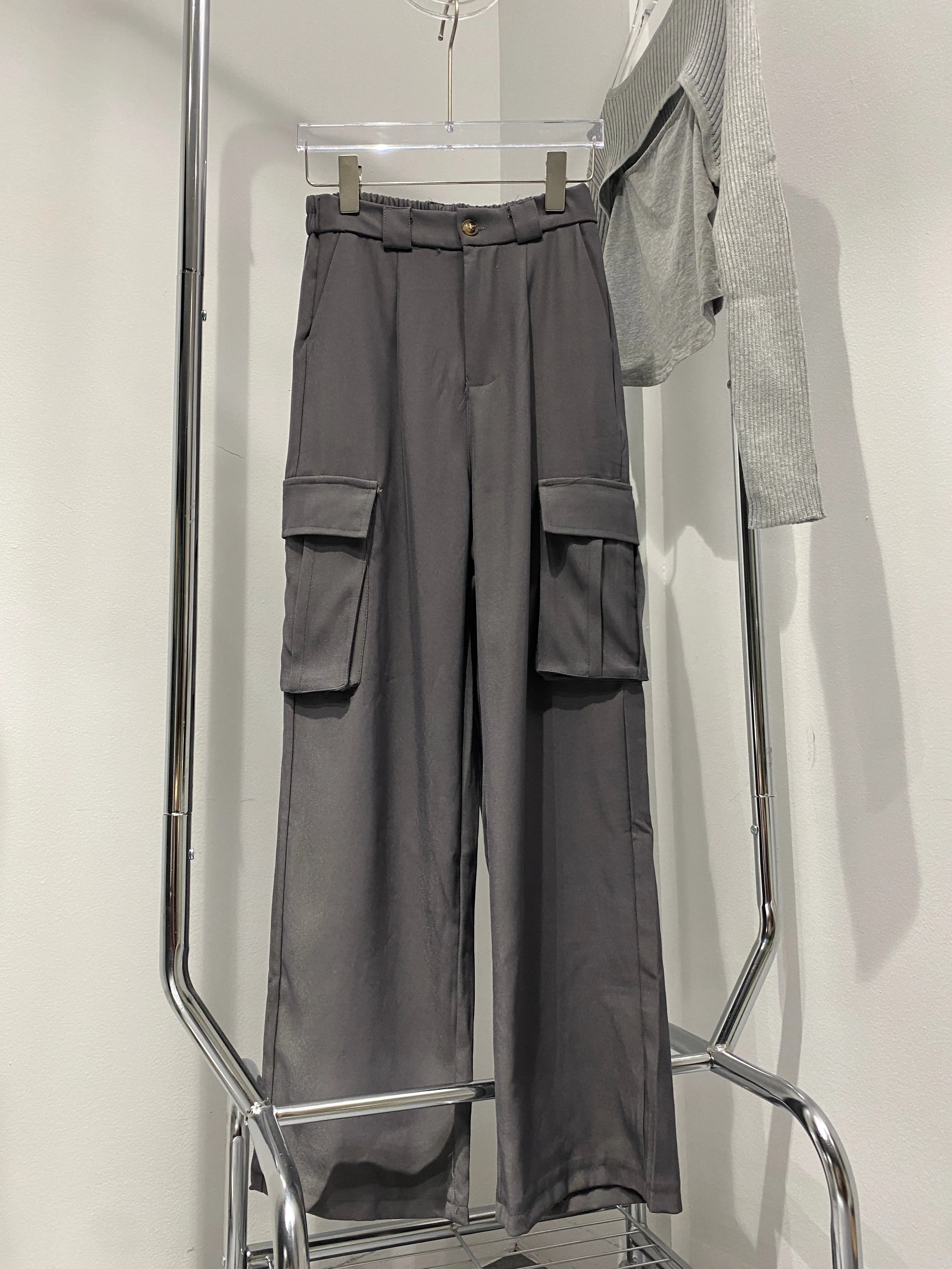 Wide Leg Cargo Trousers - Smoke